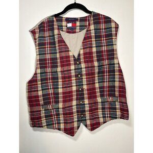 Vintage TOMMY HILFIGER Plaid Vest Linen Blend Mens Large